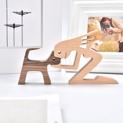 Woman & Dog Wooden Carving Crafts